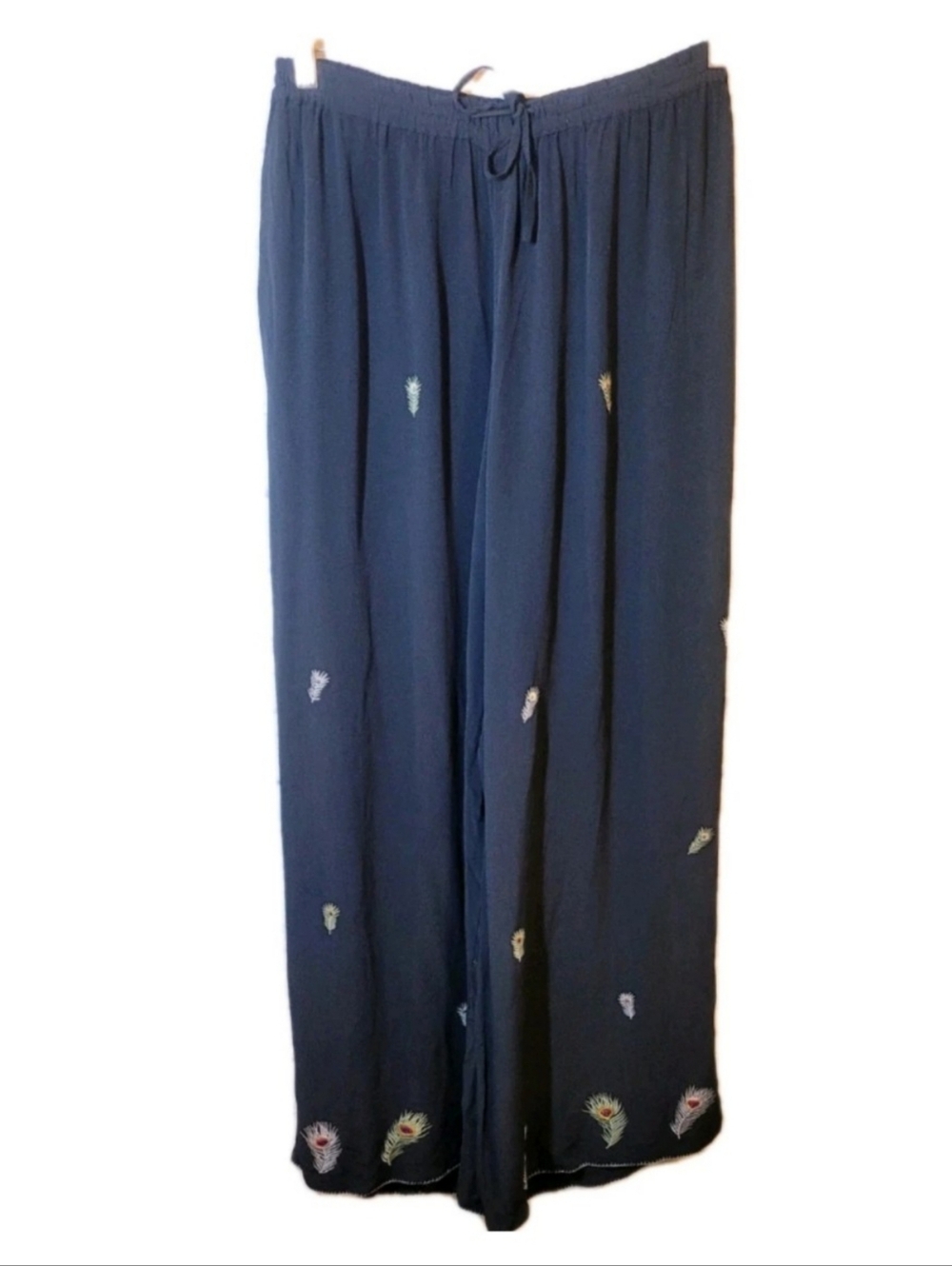 Hand Embroidered Papy Boez Pants  Size S/M Black Leaves Palazzo Wide Leg Vintage